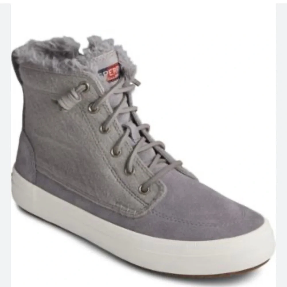 Sperry Women's Gray Crest Lug High Top Quilted Cozy Suede Sneaker